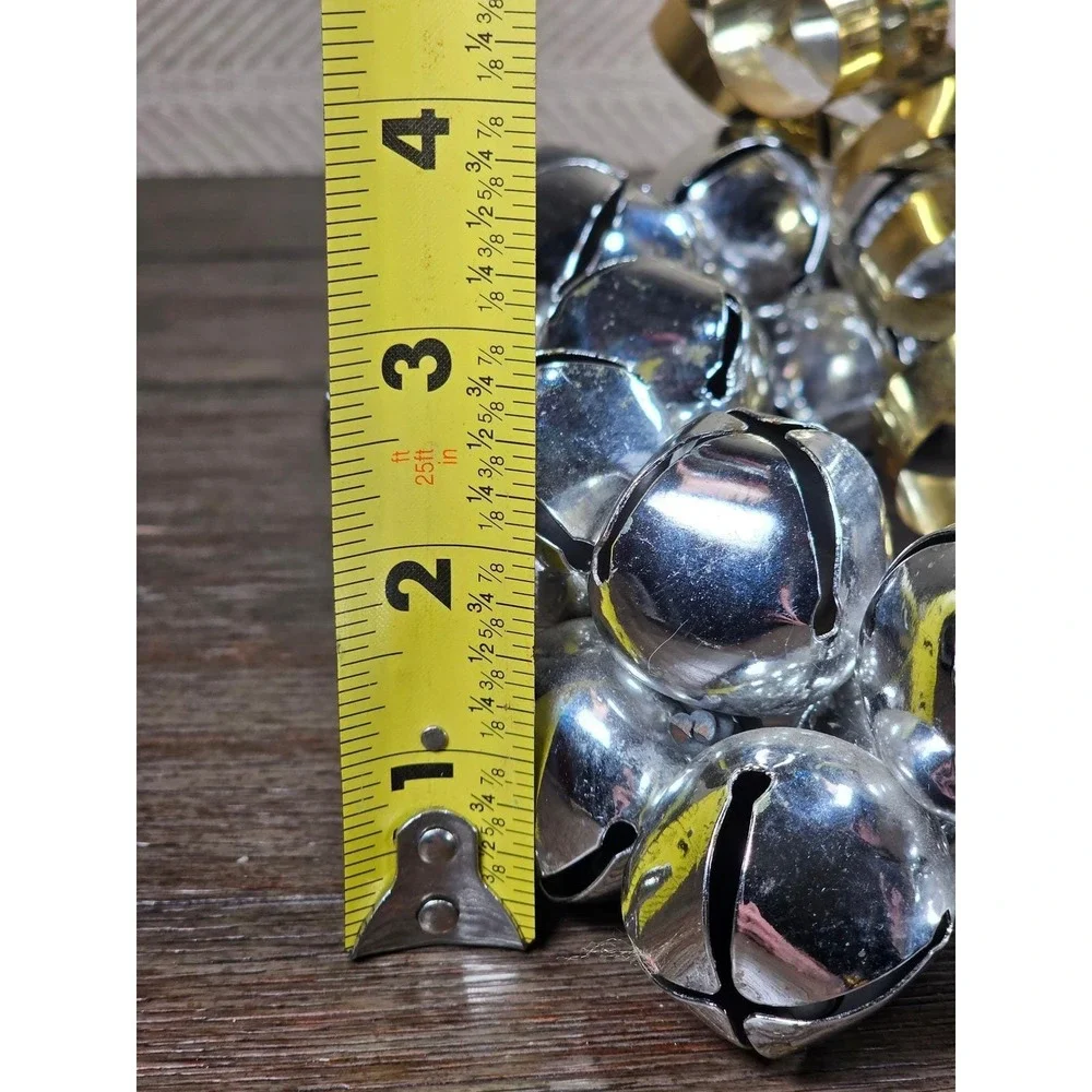 Vintage Silver Jingle Bell Wreath Gold Bow Christmas Door Decor